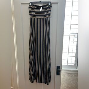 Strapless maxi dress with slit, Tan and black stripe, XS